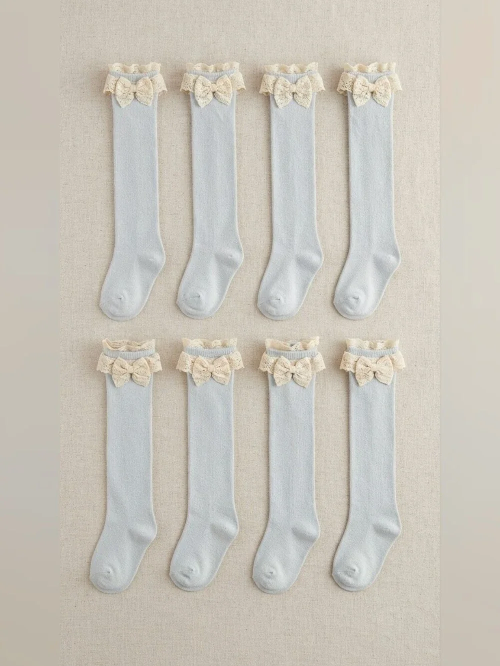 NEW Grey Knee High Socks with Bows 8 Pairs